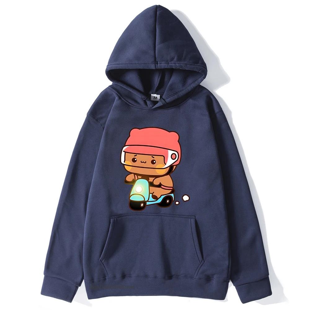 Mochi Brownie Bear Bike Riding Hoodie for Men Bubu Dudu Sweatshirt Couple Clothes Long Sleeve Clothing