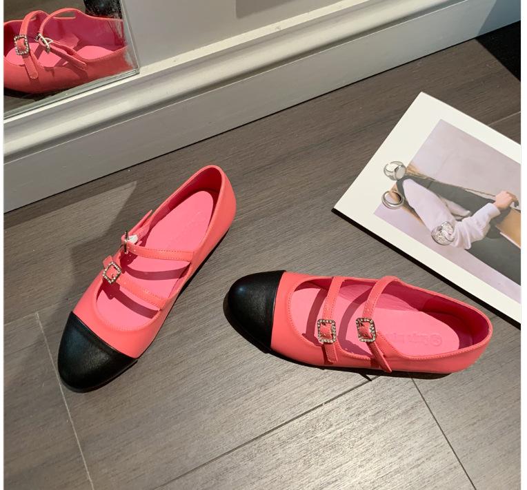 2025 Spring New Round Head Retro French Flat Bottom Shallow Mouth Mary Jane Women's Single Shoes Leather Fresh Low Heel