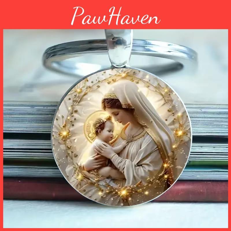 Breloc rotund din aluminiu cu Fecioara Maria binecuvântată, cadou pentru colecționarii de bijuterii religioase