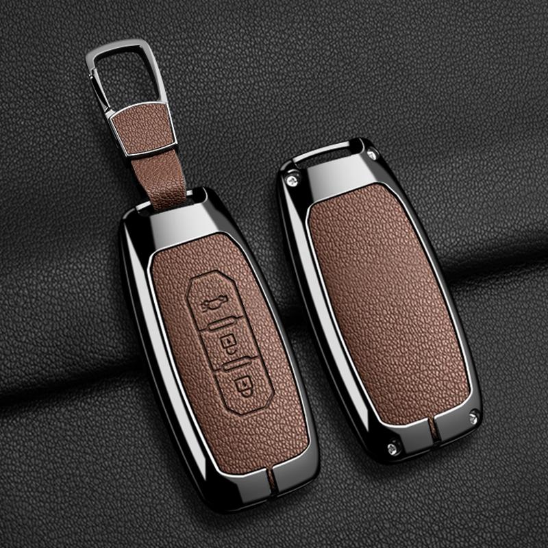 Car Key Cover Fob Shell Protector Case for Ford Territory 2019 2020 2021 2022 2023 2024 Zinc Alloy Leather Keychain Accessories