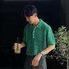 Men's Slim Fit Summer Polo Shirt - Korean Style, Solid Color, Casual Short-Sleeve Knitted Top