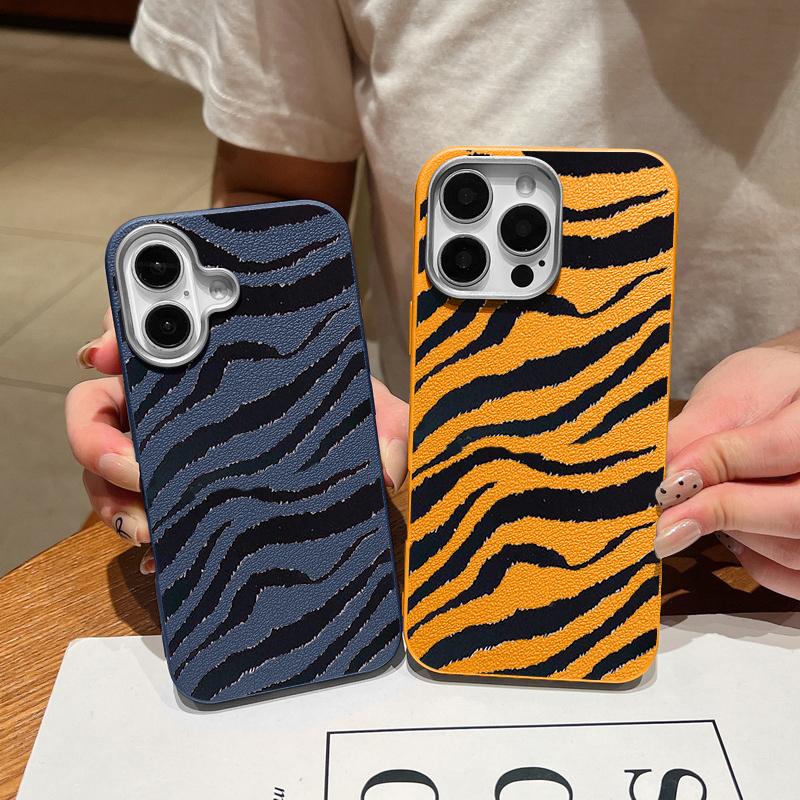 Zebra-Print Shockproof Soft Case For iPhone 16 Pro Max 15 Pro 14 Plus 13 12 11 Lens Protection Matte Leather Texture TPU Slim Phone Cover
