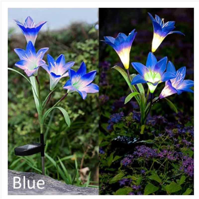 Outdoor Solar Lights With 4 Lily Flowers Ip65 Waterproof Adjustable For Garden Pathway Patio