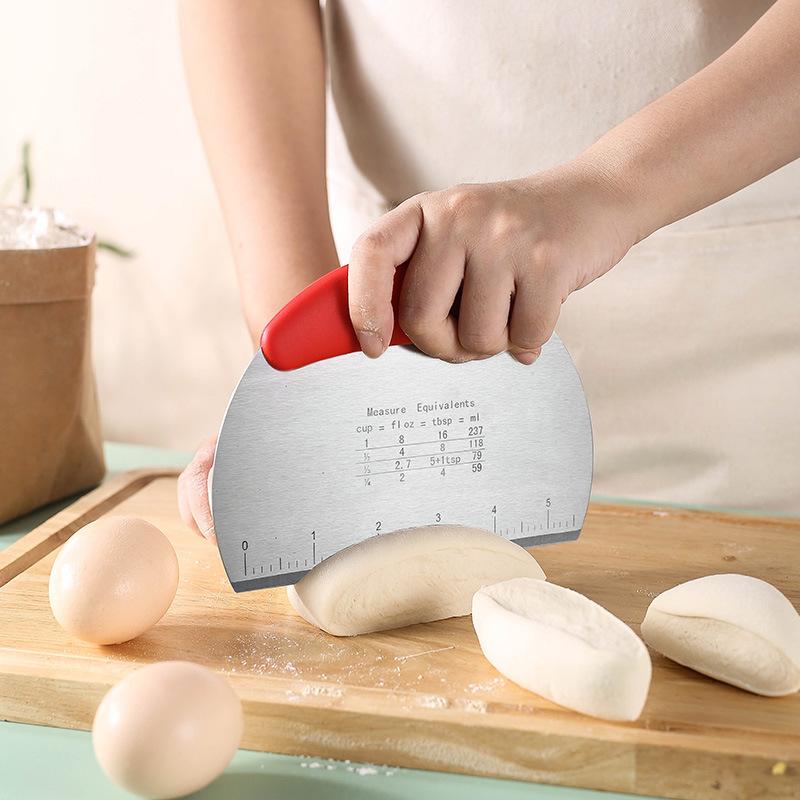 Stainless Steel Dough Cutter with Scale Pastry Scraper Chopper Pizza Divider Semicircular Bread Separator Flour Pastry Cake Tool