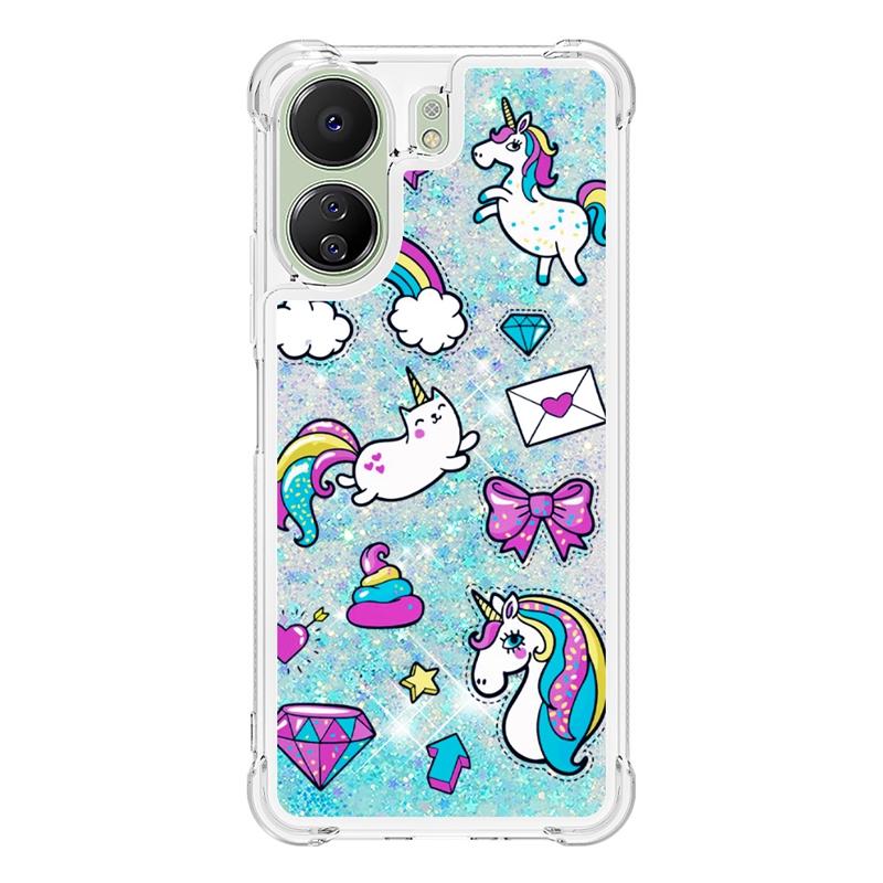 13C Pouzdro Pro Xiaomi Redmi 13C Kryt Malovaný Vzor Třpytivý Tekutý Kryt s Pískem pro Xiomi Redmi 13C 12C Pouzdro na Telefon Fundas