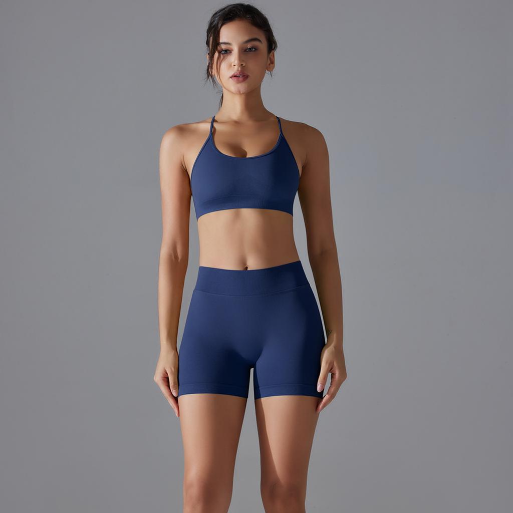 Seamless Cross Yoga Suit Breathable Quick Drying Tight Fitting Sports Suit Running Fitness Suit Two-Piece Set For Women