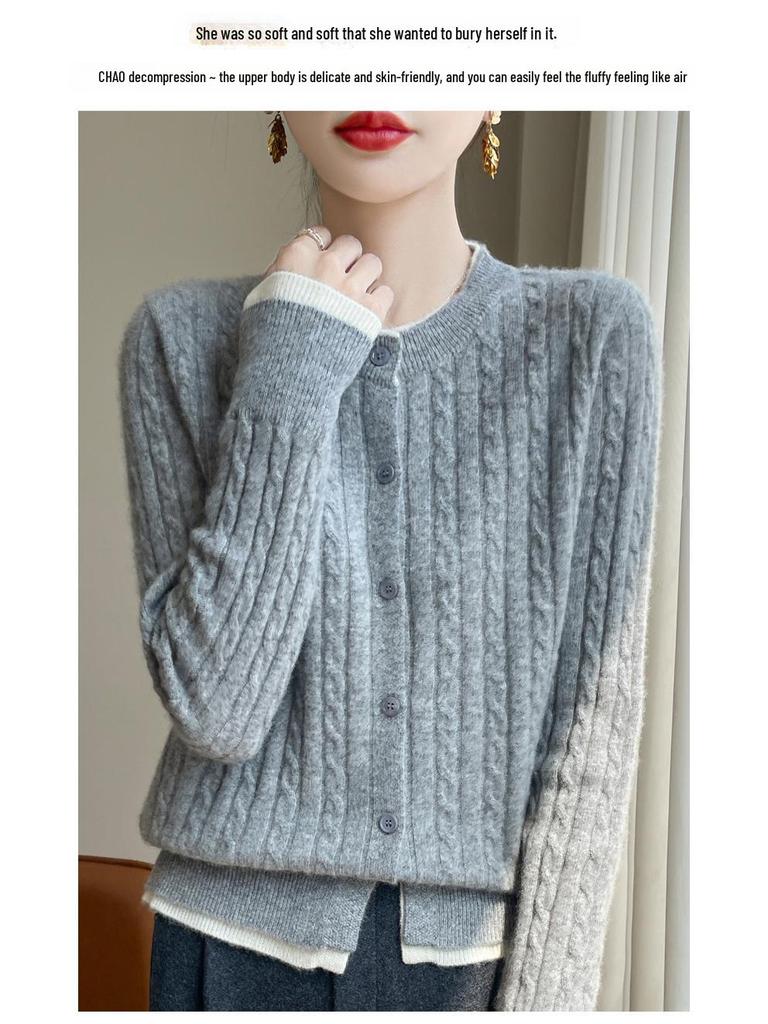 Dámský volný pletený dvoudílný svetr kardigan se sametovým topem