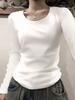 Women's Crew Neck Long Sleeve T Shirt Slim Fit American Retro Solid Color Basic Pullover Top Sexy Hot Girl Short Undershirt For Autumn Daily Outfit