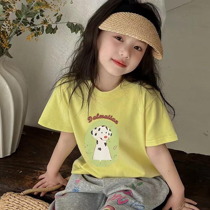 Girls Summer Cotton Cartoon Print T Shirt Loose Fit Round Neck Short Sleeve Top 100