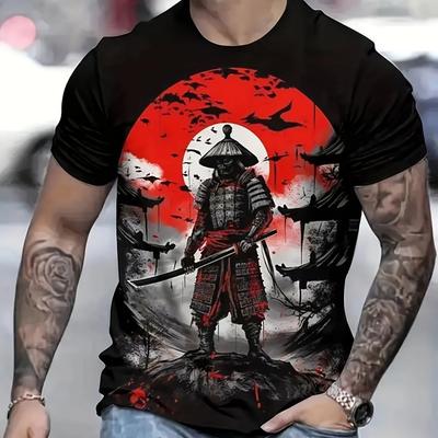 Japanese Oni Samurai T-Shirt Short Sleeve Top Streetwear Men's T-Shirt