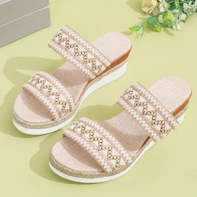 

Women s Wedge Sandals 2024 Summer New Large Size Color Fish Mouth Slip-up Slippers Shoes for Women Beach Sandals Size 36-43 36 бежевый