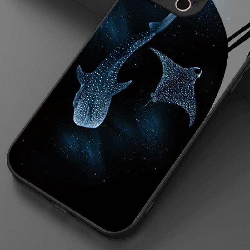 Deep Sea Starry Sky Whale Shark Tempered Glass Phone Case For iPhone 17 16 15 14 13 12 11 Pro Max 17 Air 7 8 Plus XS X XR Cover