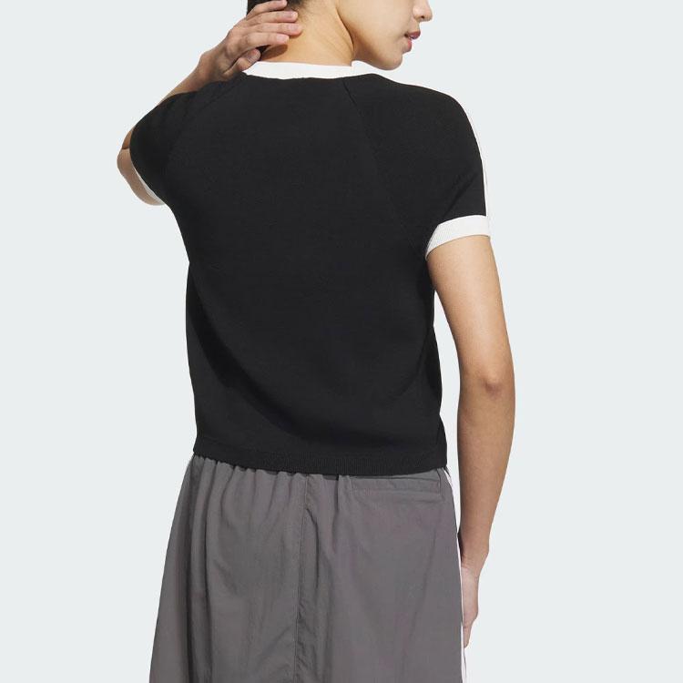 Adidas Originals Knit Sports Slim Fit Crew Neck Short Sleeve T-Shirt Women Tops Black JI7048
