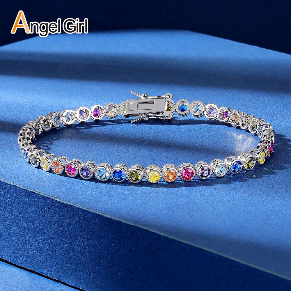 22646 Women's White/Gold A 3Mm European And American Color Bracelet Fashion Creative Copper Inlaid Zircon Tennis Bracelet, Popular