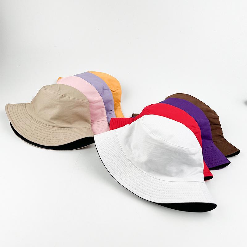 Pure cotton high quality double-sided fisherman hat Korean version face slim basin hat sun protection bucket hat embroidery