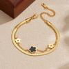 Gold Plated Double Layer Flower Bracelet, Stainless Steel Herringbone Chain Wrist Jewelry, Waterproof Dainty Bracelet for Women Gift