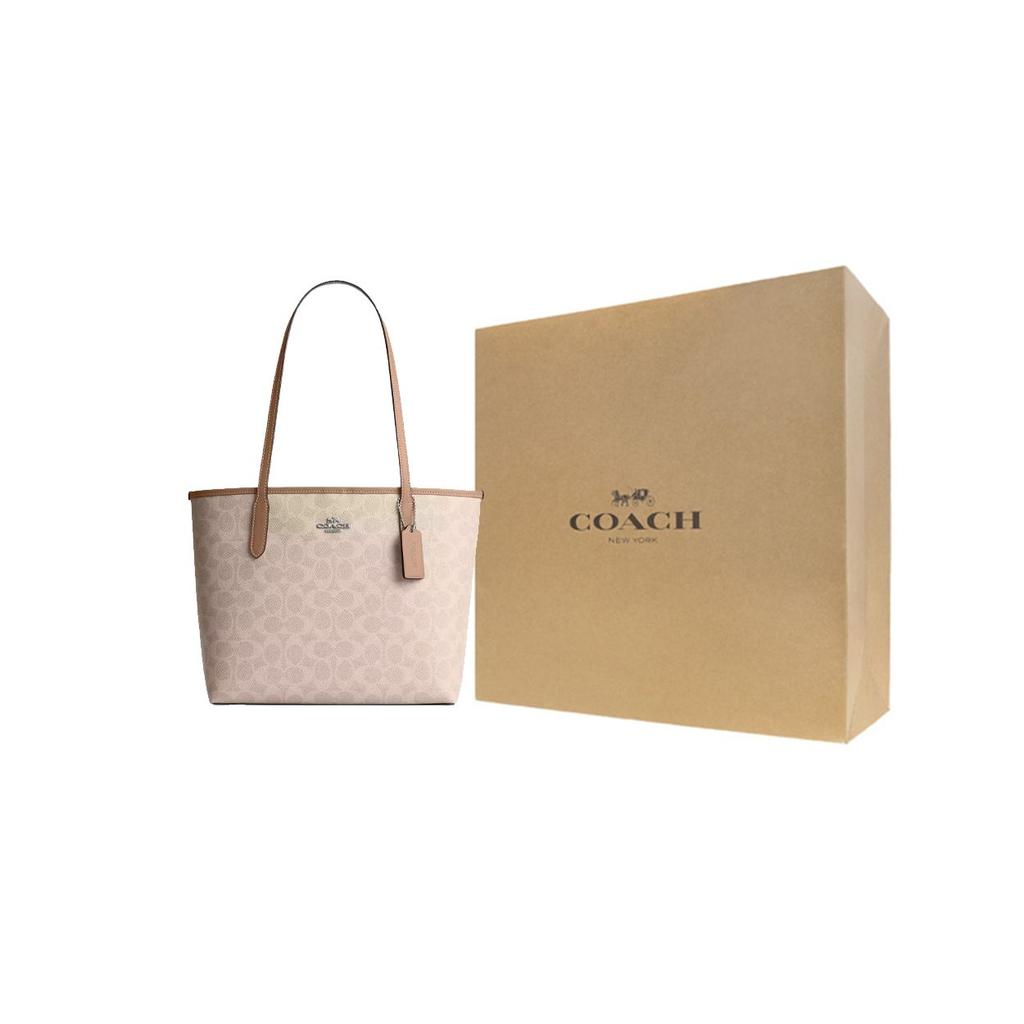 Coach Stadtlogo beschichtete Canvas-Tragetasche Damen-Tragetaschen Grau Braun CDX82-SVPWH