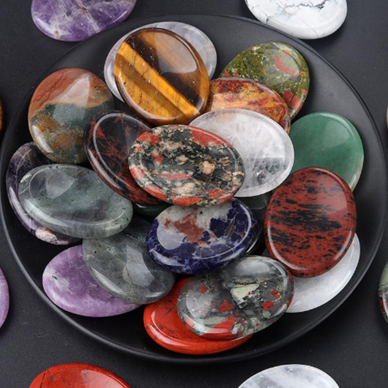 5pcs Thumb Worry Stones Natural Crystal Agate Ornaments Energy Stone Therapy Meditation Spiritual Natural Gemstone Decor 35X45mm