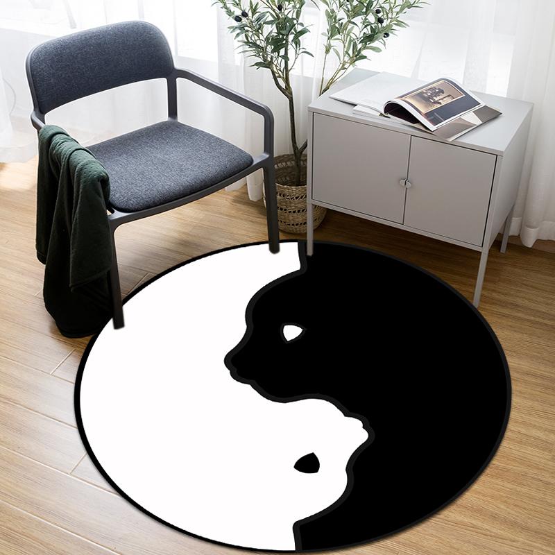Round Rug Cat Print Bathroom Round Rug Living Room Bedroom Children's Study Round Rug Floor Mat