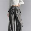 Women's 2026 Spring Faux Two-Piece Button-Front Wide-Leg Pants - Slimming, Straight, and Casual Fit