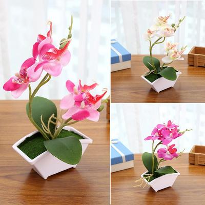 Künstliche Schmetterlings-Orchideen-Bonsai-Fake-Blume mit Topf, Heim-Tischdekoration