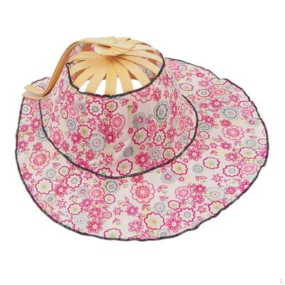 2 In 1 Bamboo Fan Foldable Sun Hat Floral Cap Ladies Folding for Picnic