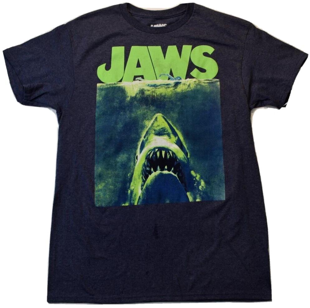 Jaws Mens Jaws Shark Terror Movie Poster Navy Heather Shirt New S L