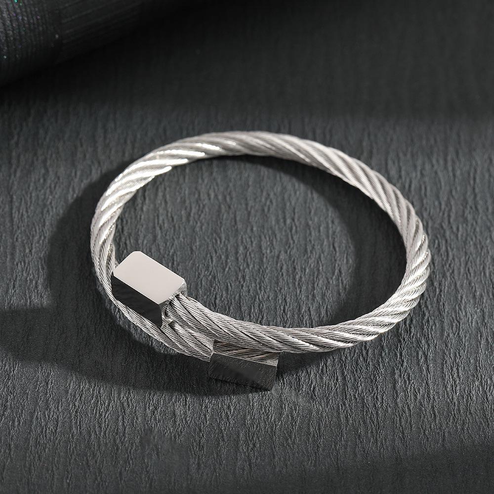 

Мужской ретро браслет из нержавеющей стали квадратной формы с тросовым плетением - Модный витой дизайн серебряный