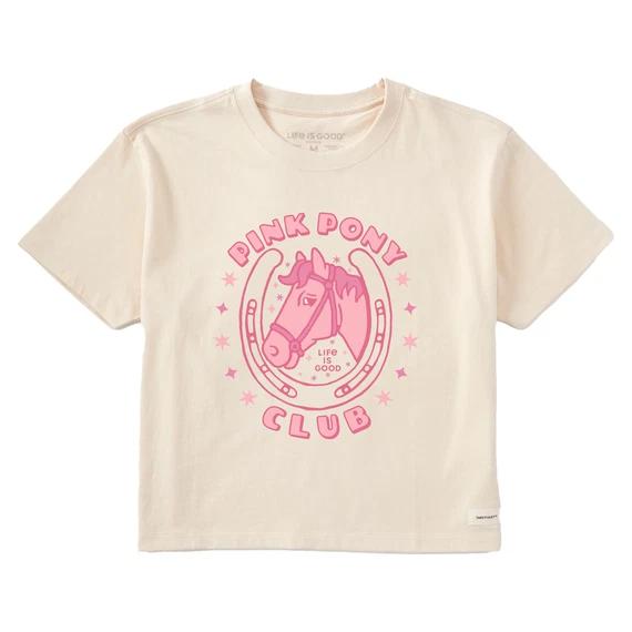 

Life is Good. Women s Pink Pony Club Crusher Boxy Tee, Putty White XL