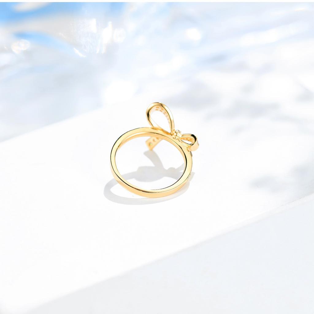 Flower Fairy Series, Bow Ladder Diamond Ring, Beautiful Luxury Imitation Diamond Ring Temperament Woman