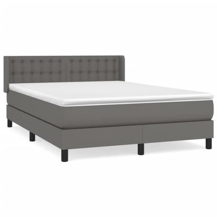 3130785 vidaXL Lit à sommier tapissier avec matelas Gris 140x200 cm Similicuir