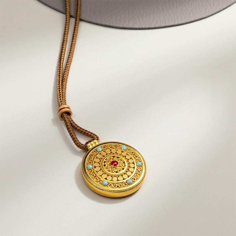 

Элегантная цепочка-кулон в виде компаса с восемью сокровищами: Винтажное эмалевое колье с капельным маслом для женщин