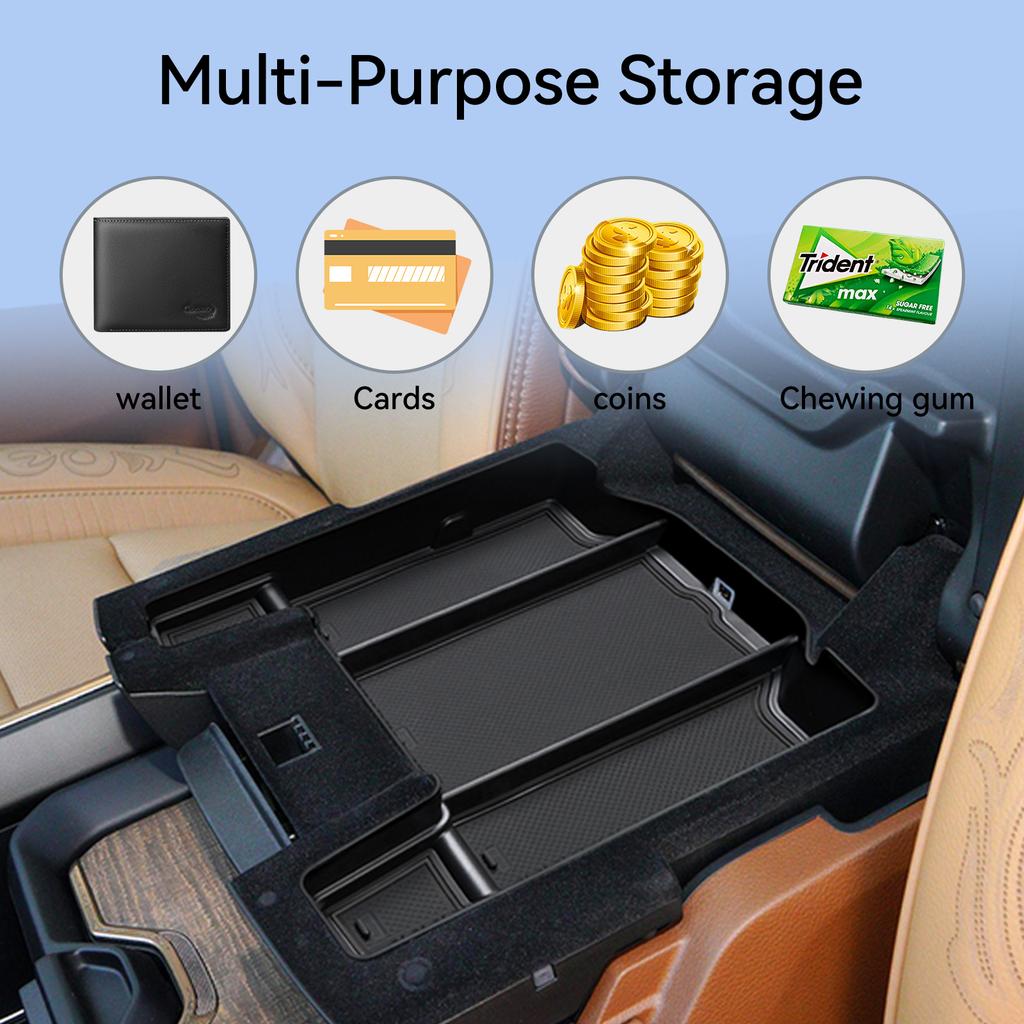 För Dodge Ram 1500 2500 3500 2019-2026 Central armstöd Förvaringslåda Halkfri Bricka Organizer Interiörtillbehör Svart