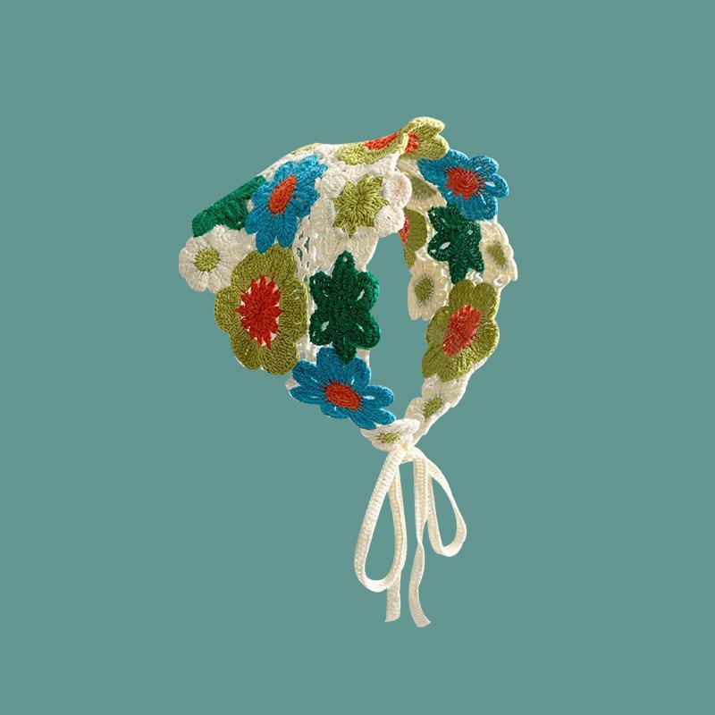Daisy Knit Triangle Headscarf - Pure Cotton French Countryside Style Hairband for Women