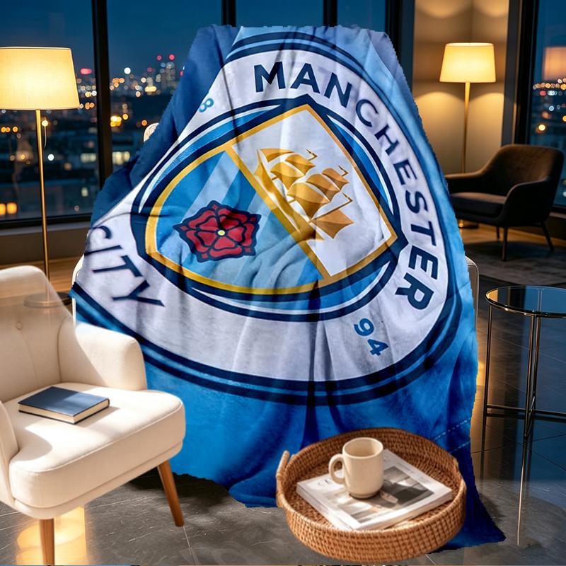 Manchester City FC Print Blanket - Soft & Comfortable, for Bedroom, Travel, Sofa, Home Decoration - Birthday Christmas Gift for Friend