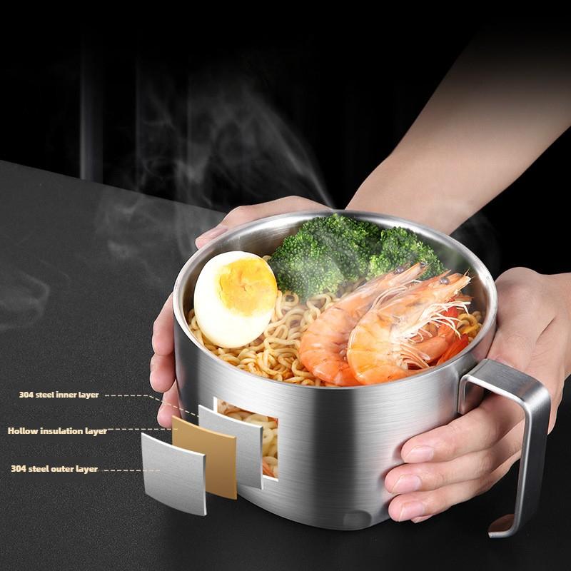 304 Stainless Steel Lunch Box, Instant Noodle Bowl with Lid, Draining Mixing Bowl, Soup Bowl, Rice Bowl Large Capacity Bento Box