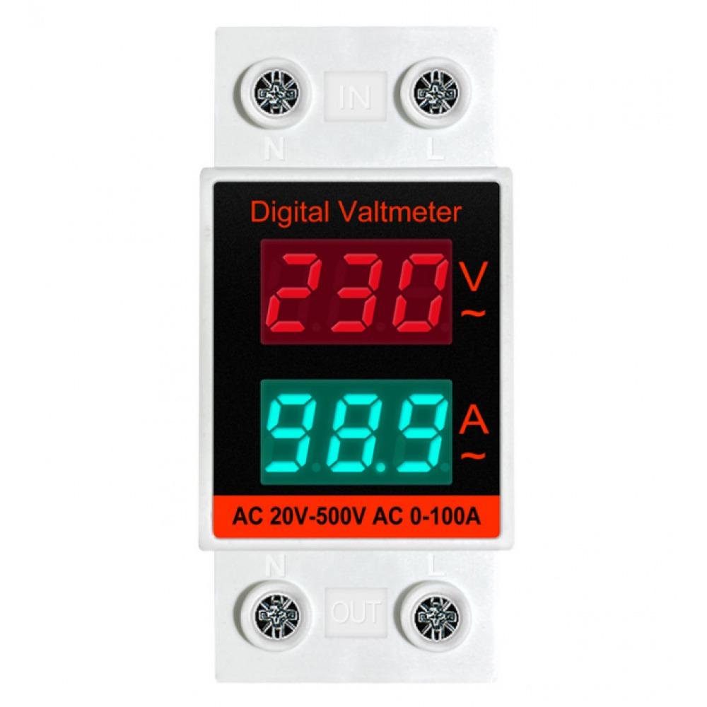 Din Rail Voltmeter Ammeter 2 in 1 AC Monitor Single Phase Voltage Current Power Meter AC20-500V AC0-100A VOLT AMP Detector