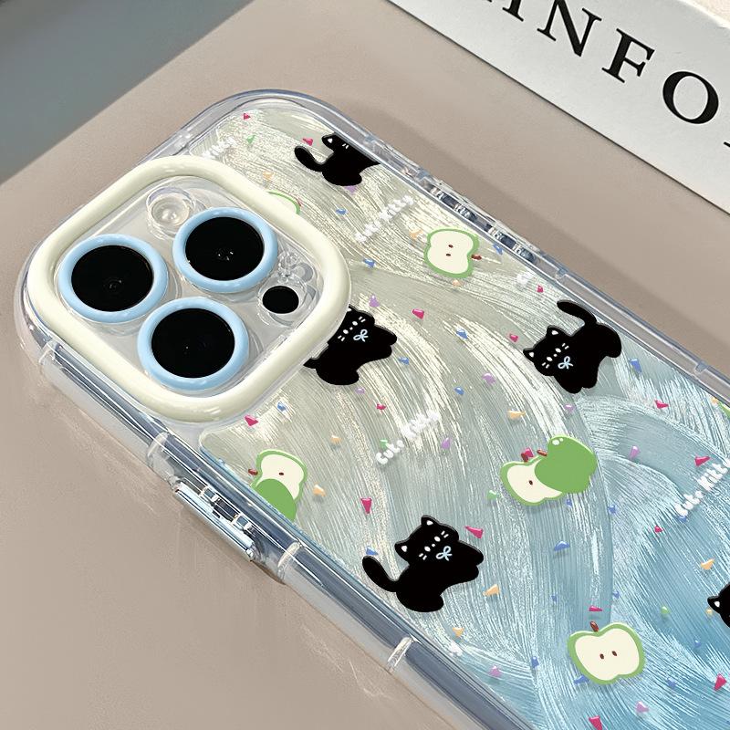 Green for Apple Black Cat for Apple 16 Feather Cream Phone Case for IPhone 15 Promax Cartoon 14/13