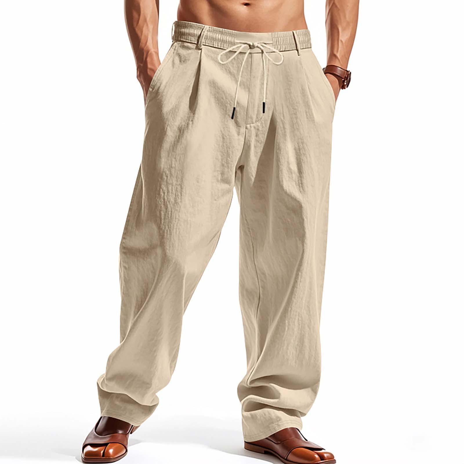 Men s Loose Linen Casual Minimalist Trendy Wide Leg Beach Sports Pants M хаки