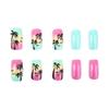 24x Short Square False Nail Coconut Tree Press On Nail Gradient Acrylic Nail Glossy Full Cover Stick On Nail for Woman