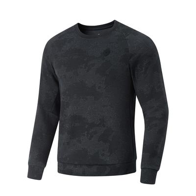 Moletom Casual de Cor Sólida com Gola Careca Raglan Solto Confortável Manga Longa Masculino Moletom Preto AWDU545-6