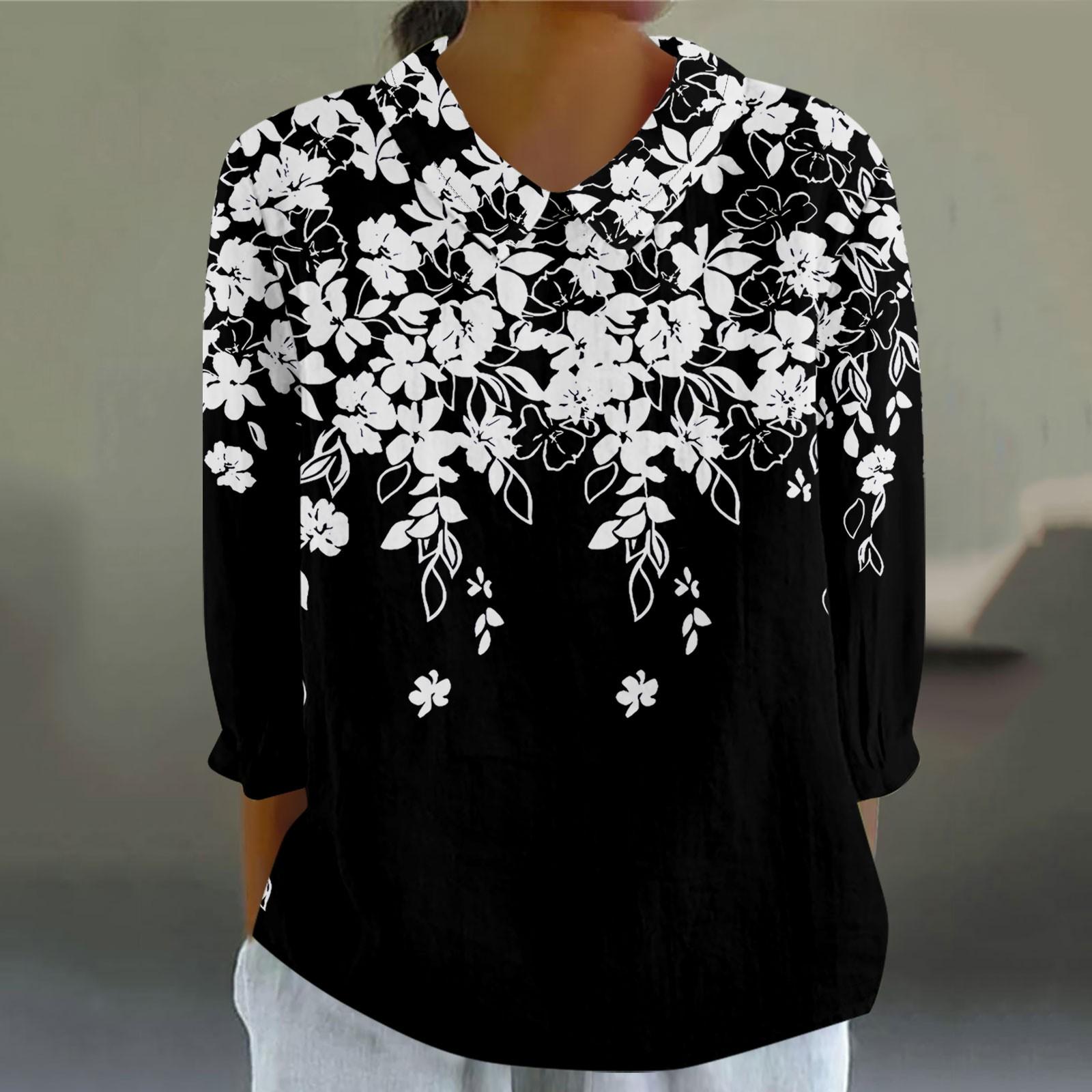 

Женская мода, свободная рубашка с цветочным принтом и воротником-куклой с семью рукавами, повседневный топ на пуговицах XXXXL белый