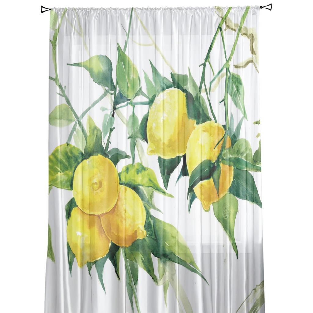 Lemon Watercolor Leaves Sheer Curtains Window Tulle Curtains For Living Room Bedroom For Kitchen Veiling Curtains Decoration