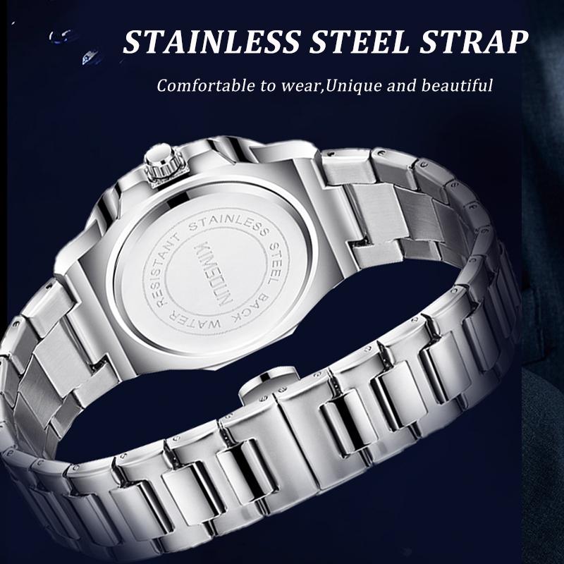Men's Luxury Nautilus Style Watch Stainless Steel Case Analog Quartz Watch with Luminous Hands Push Button Clasp Casual Watch