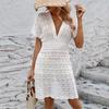 Abito da spiaggia con scollo a V profondo, modello a onde da donna, abito corto da spiaggia traforato, elastico in vita, copricostume da spiaggia