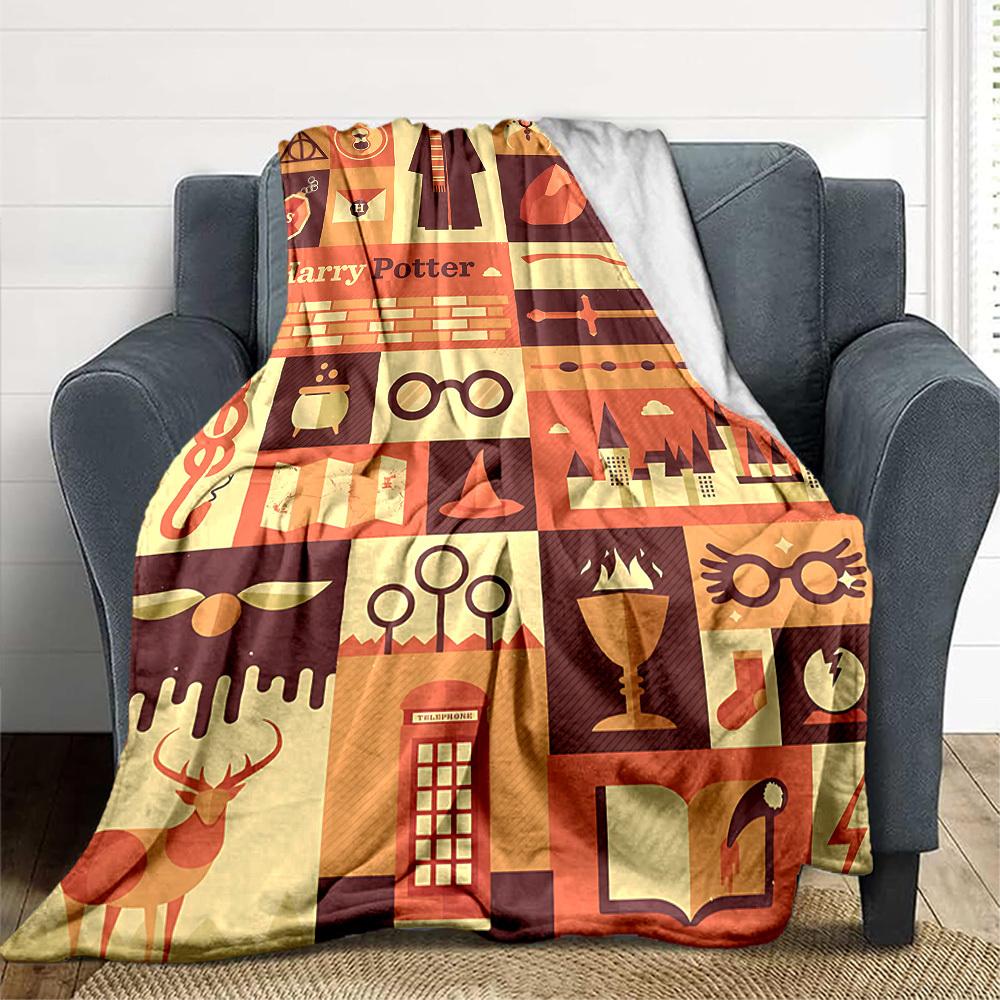 1pc Harry Potter Magic Wizard Flannel Throw Blanket - Lightweight Soft Warm All-Season Blanket for Sofa, Bed, Travel, Camping  L1029059