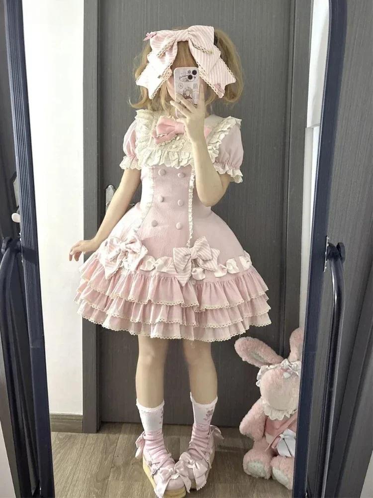 Japanisches Sweet Lolita Kawaii Elegantes Kleid Damen Prinzessin Y2k Schleife Fake Zweiteiler Kleider Weiblich Korea Stil Design Schicke Outfits