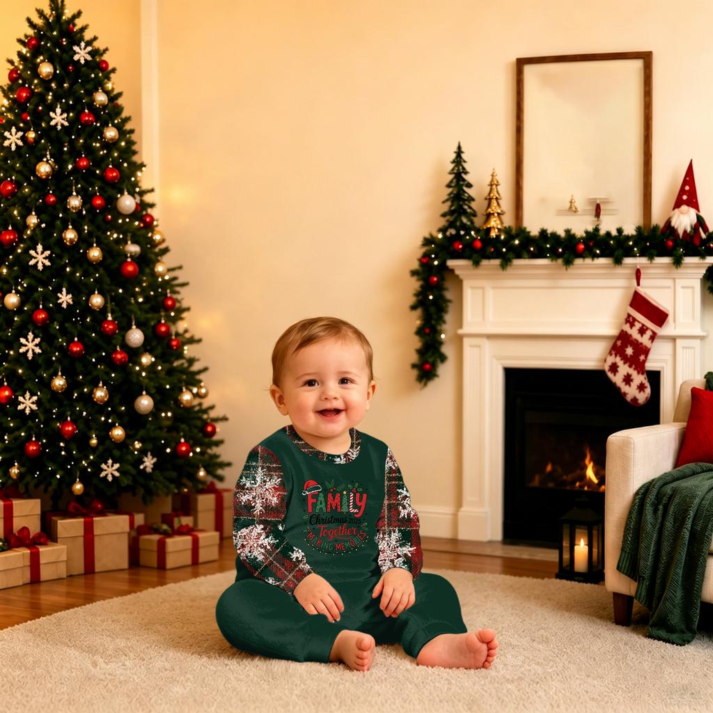 Family Matching Christmas Print Long Sleeve and Long Pants Pajama Set Loungewear for Men Women and Kids