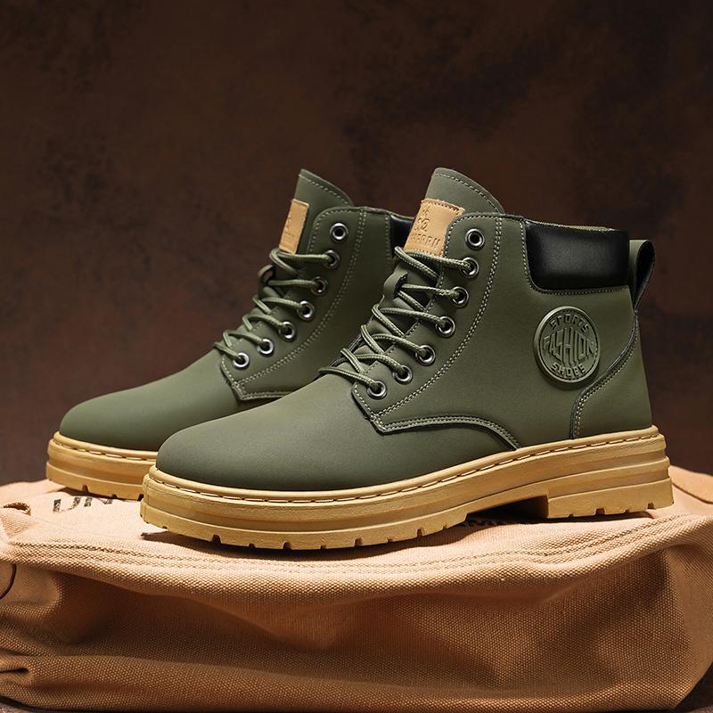 Retro Casual High Top Boots for Men Winter Chunky Boots Men's Motorcycle Ankle Boots Lace-Up Work Footwear Botas Hombre