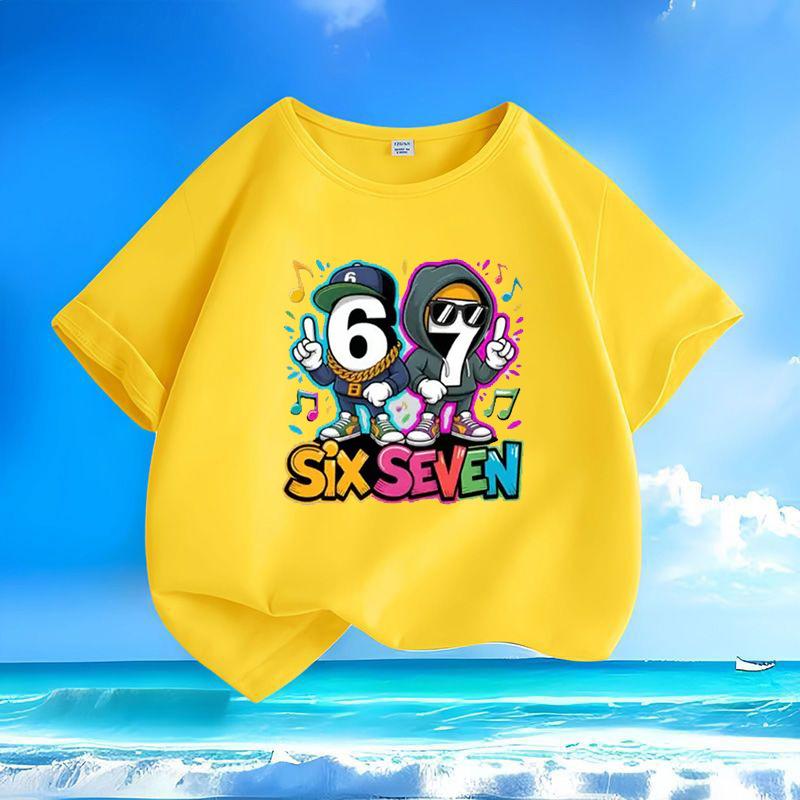 Colorful 67 Summer Boys Pure Cotton Crew Neck Short Sleeve Fashion TShirt Trendy Top Childrens Streetwear Breathable Casual